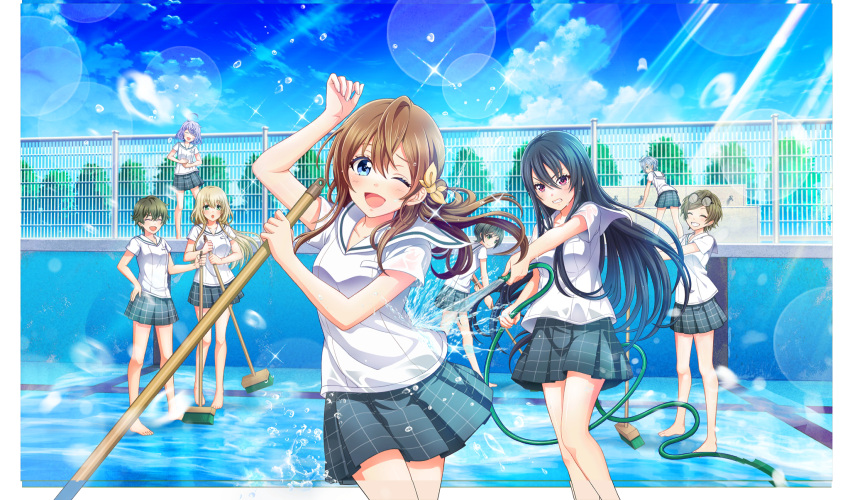 6+girls, :d, ;d, ^_^, arihara_tsubasa, asada_aoi, black_hair, blue_eyes