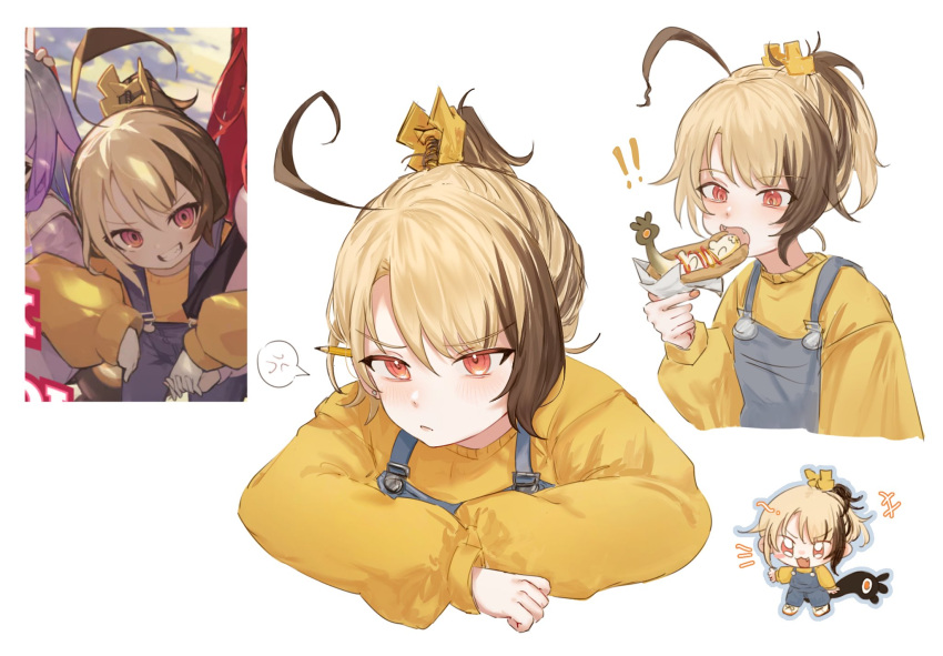 1girl, ahoge, blush, brown_hair, eating, gigi_murin, happy_(yppah1060), highres