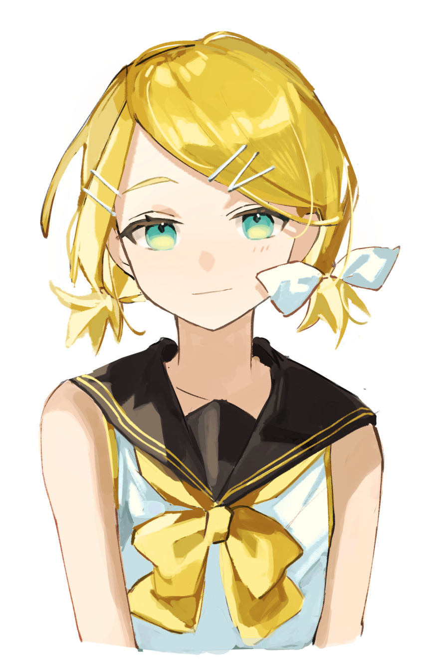 1girl, absurdres, black_sailor_collar, blonde_hair, bow, bowtie, closed_mouth, cococall