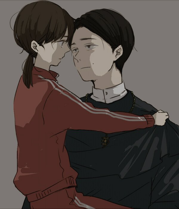 1boy, 1girl, bad_id, bad_twitter_id, black_hair, brown_hair, carrying, carrying_person
