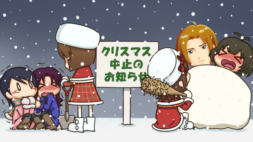 akizuki_ryou, amami_haruka, baseball_bat, blush, chibi, hagiwara_yukiho, hat, hug