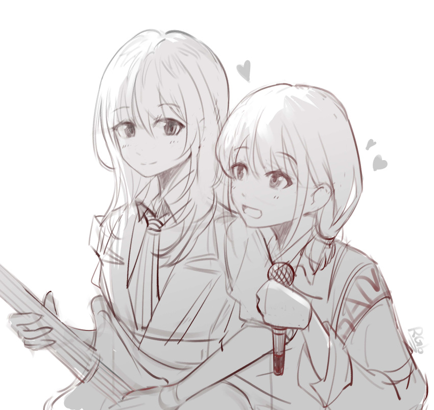 2girls, absurdres, artist_name, blush, closed_mouth, commentary, electric_guitar, girls_band_cry