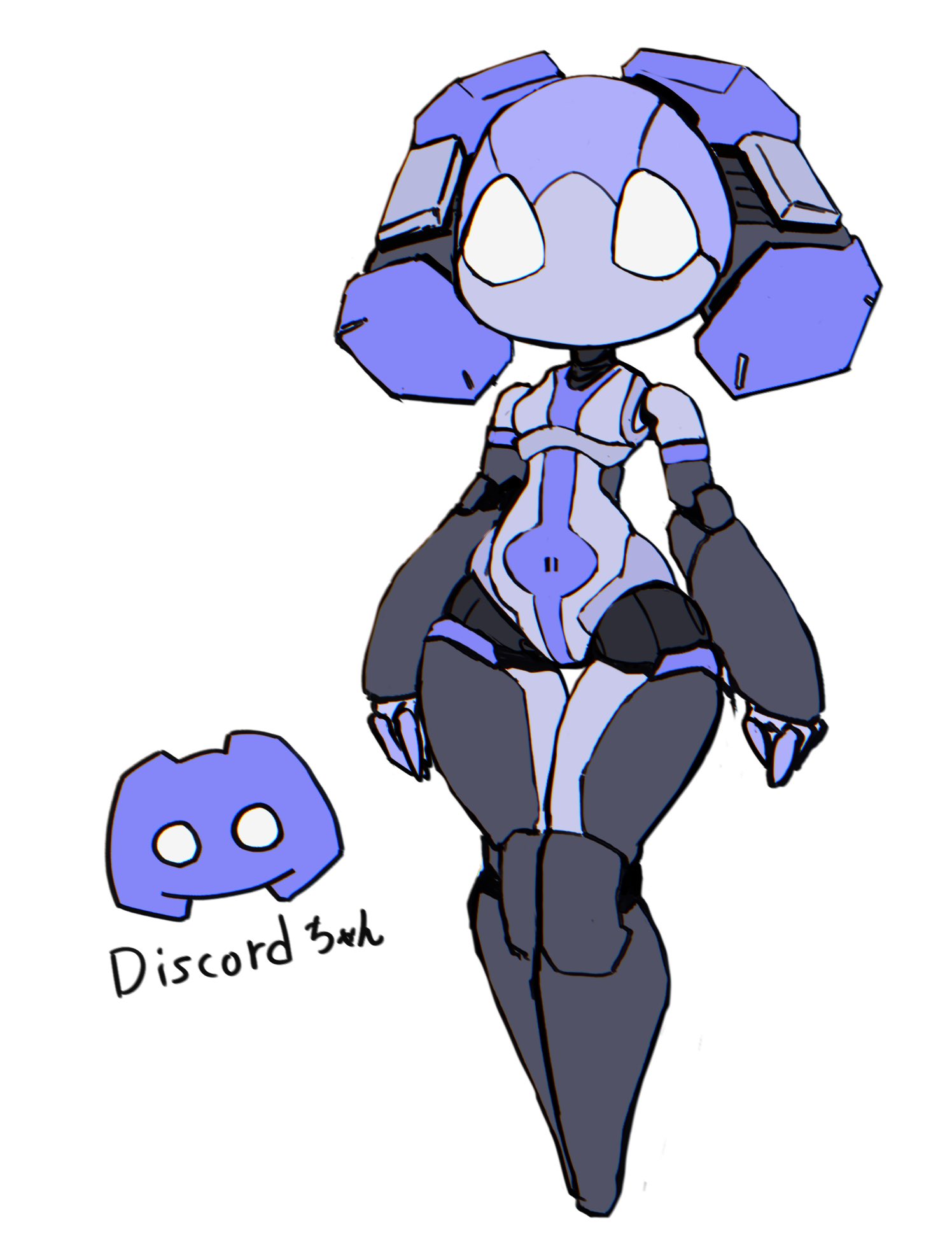 1girl, blank_eyes, breasts, copyright_name, curvy, discord, discord_logo, full_body