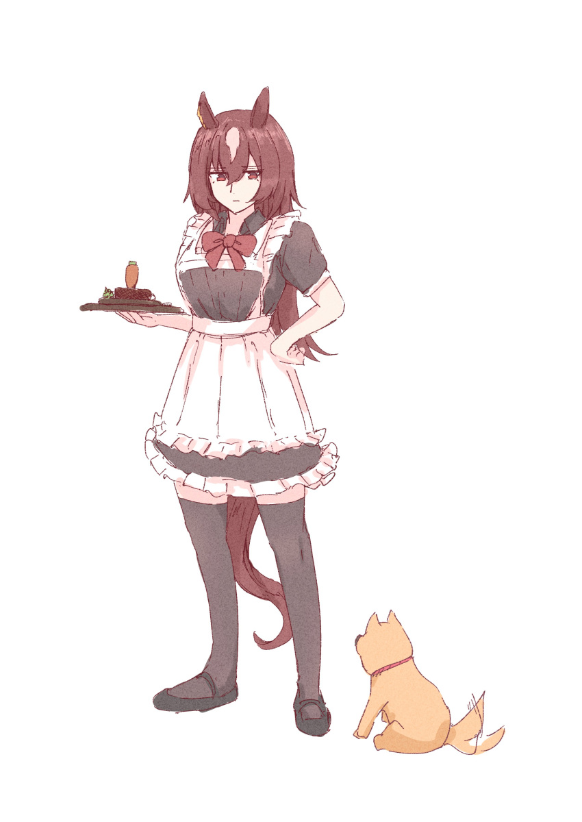 1girl, absurdres, alternate_costume, animal_ears, apron, b0tam0chi3, black_dress, black_footwear