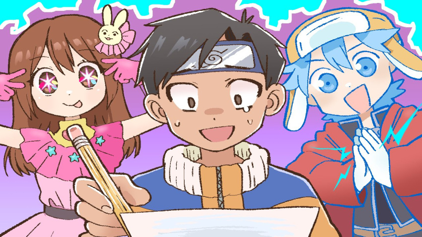 :p, blue_eyes, blue_hair, blue_outline, brown_eyes, brown_hair, coat, cosplay