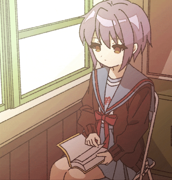 1girl, blue_sailor_collar, blue_skirt, book, brown_eyes, chair, closed_mouth, expressionless