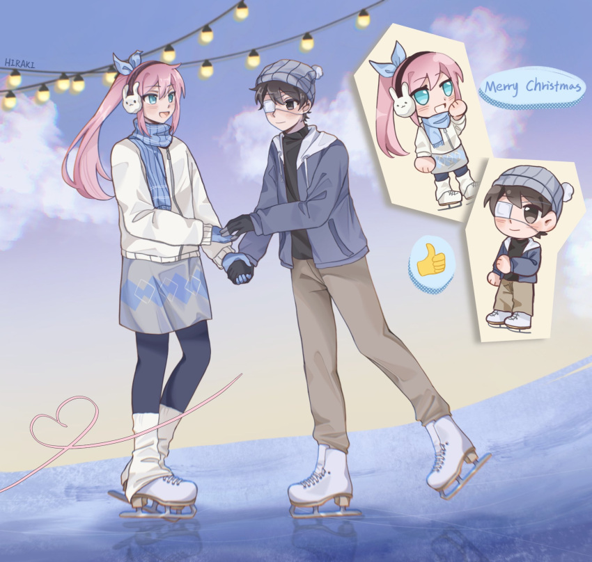 1boy, 1girl, alternate_costume, alternate_hairstyle, aoihiraki, aubrey_(faraway)_(omori), aubrey_(omori), black_eyes