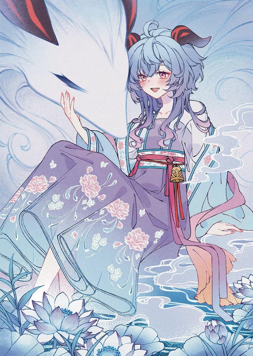 1girl, alternate_costume, alternate_form, bell, blue_hair, blush, chinese_clothes, commentary
