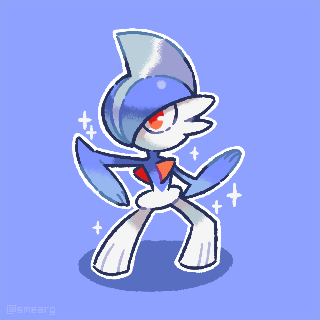 alternate_color, arm_blade, artist_name, blue_background, blue_skin, colored_skin, gallade, hair_over_one_eye