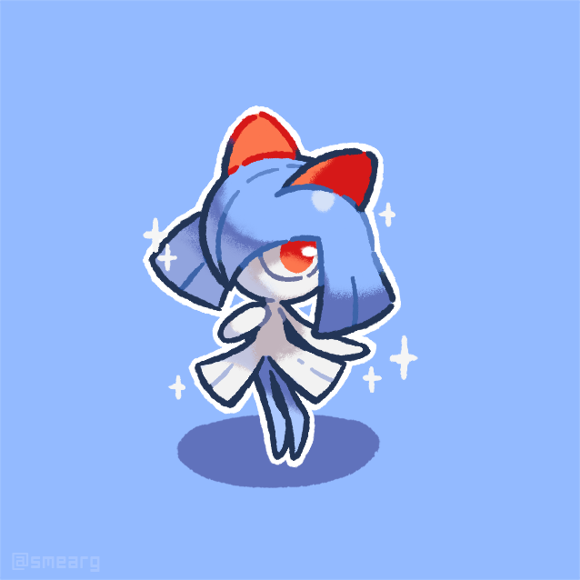 alternate_color, artist_name, blue_background, blue_hair, blue_skin, colored_skin, horns, kirlia