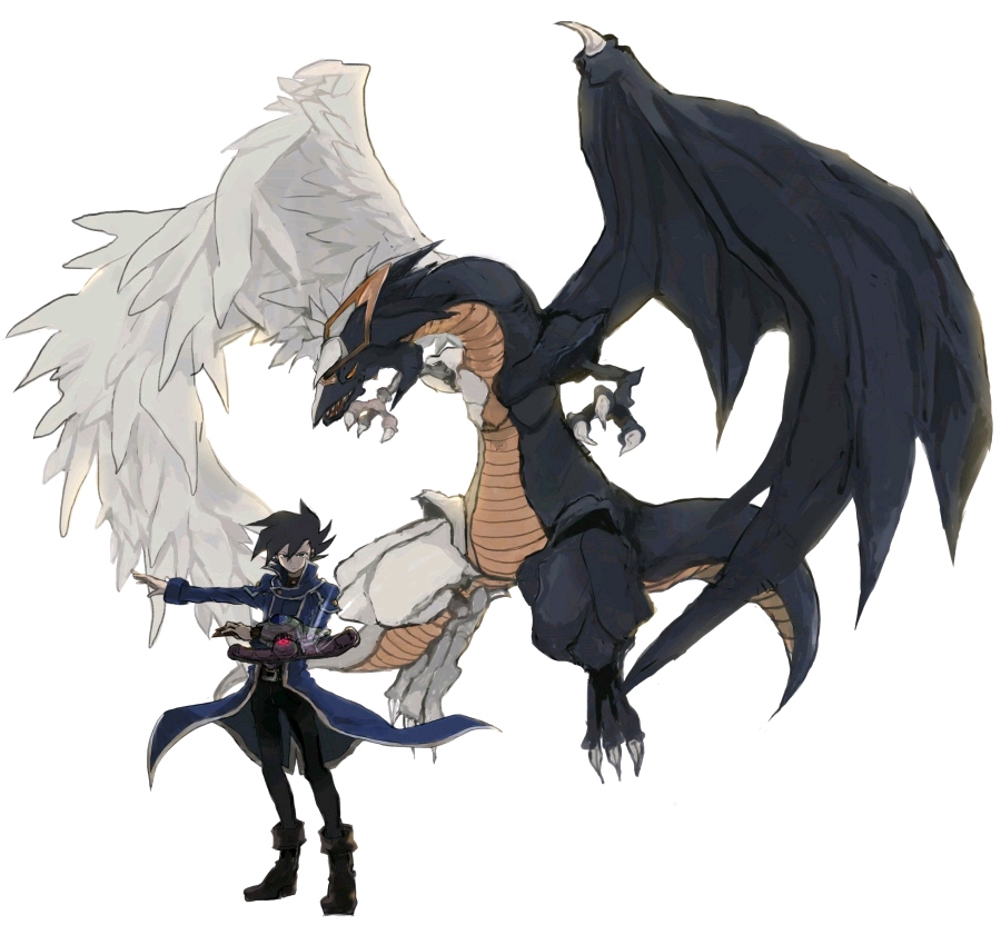 boots, ddbb, dragon, duel_disk, duel_monster, holding_card, light_and_darkness_dragon, manjoume_jun