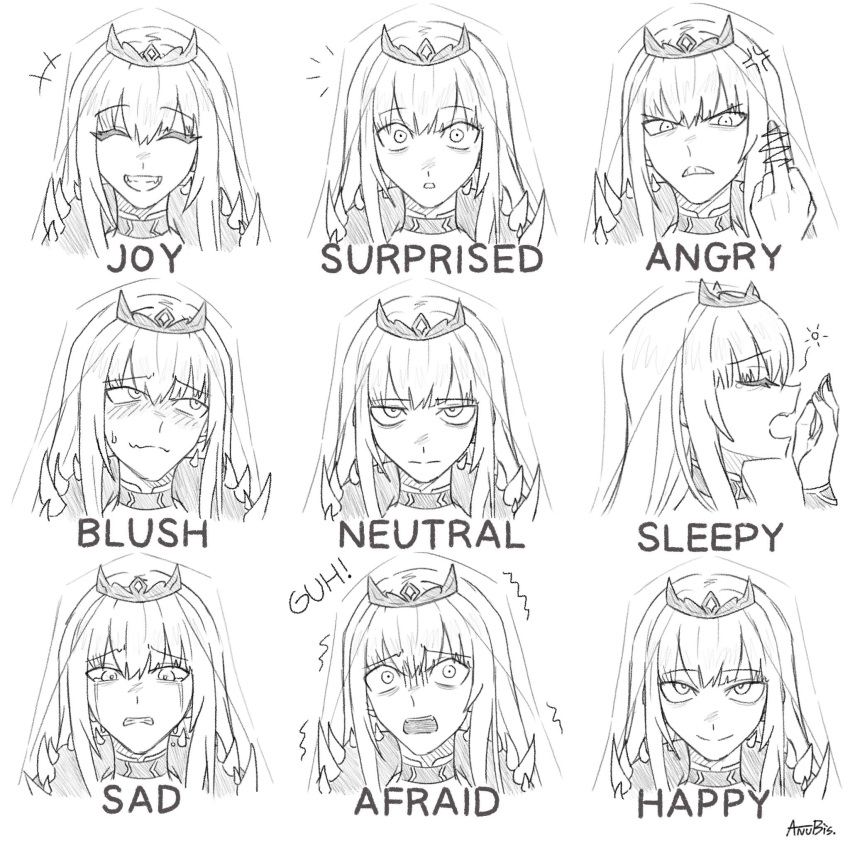 1girl, averting_eyes, biscuitaart, blush, censored, crying, expression_chart, half-closed_eyes