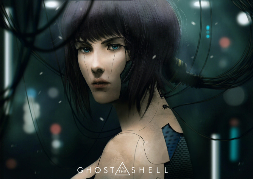 1girl, bare_shoulders, cable, close-up, copyright_name, cyborg, english_text, ghost_in_the_shell