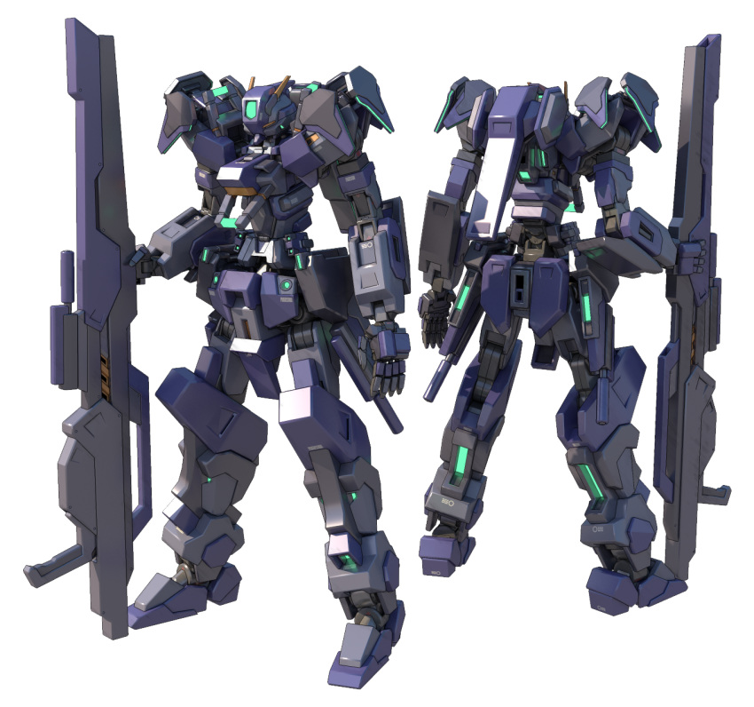 3d, arcwalde_(artist), armor, back, beam_rifle, energy_gun, english_commentary, front_skirt_armor