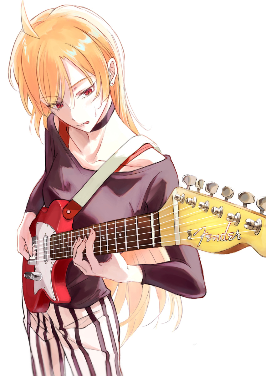 1girl, absurdres, ahoge, black_choker, black_shirt, blonde_hair, bocchi_the_rock!, bra_strap
