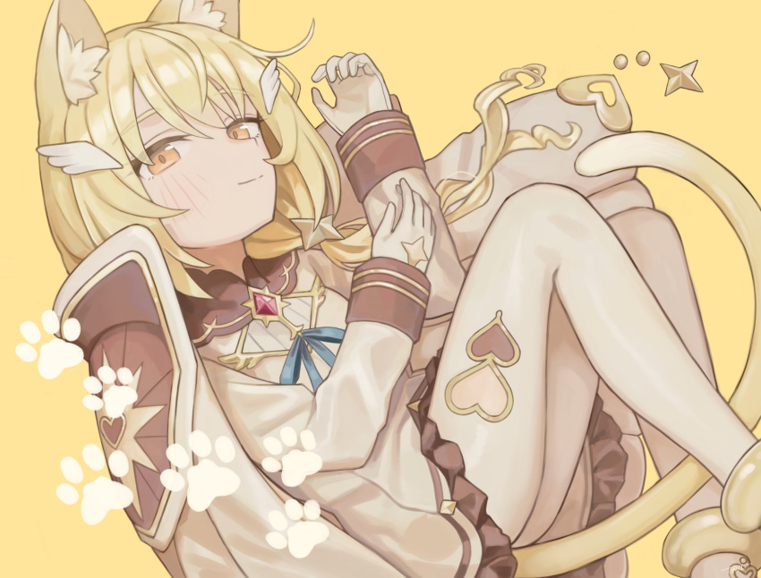 1girl, animal_ears, blonde_hair, capelet, cat_ears, cat_paw, cat_tail, clear_(princess_connect!)