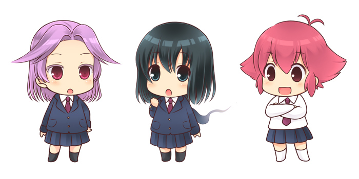 :o, antenna_hair, black_hair, blazer, brown_eyes, chabacha, chibi, green_eyes