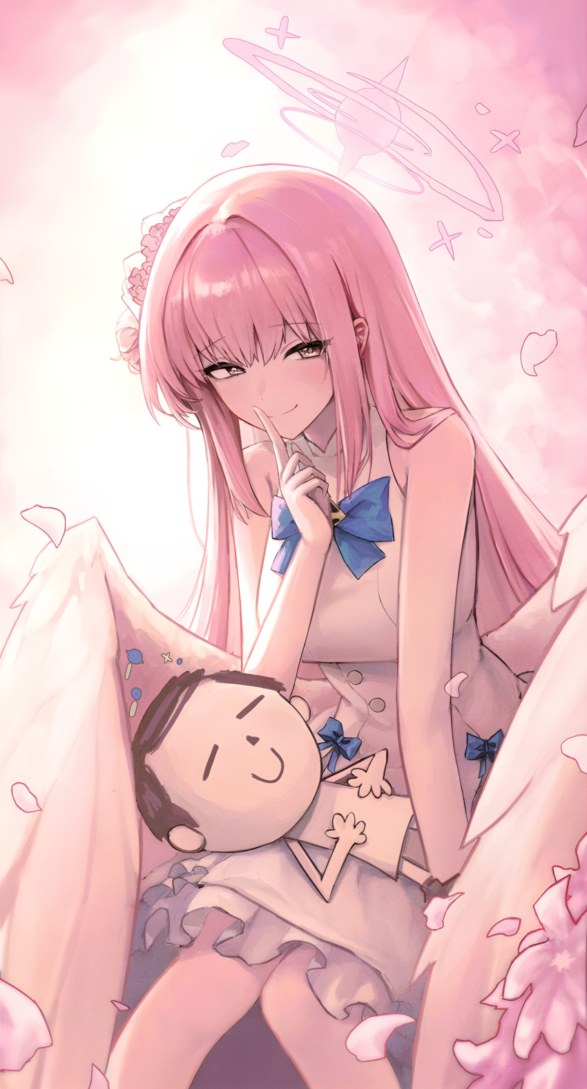 1boy, 1girl, absurdres, angel_wings, bag_(chrko_bag), blue_archive, blush, doodle_sensei_(blue_archive)