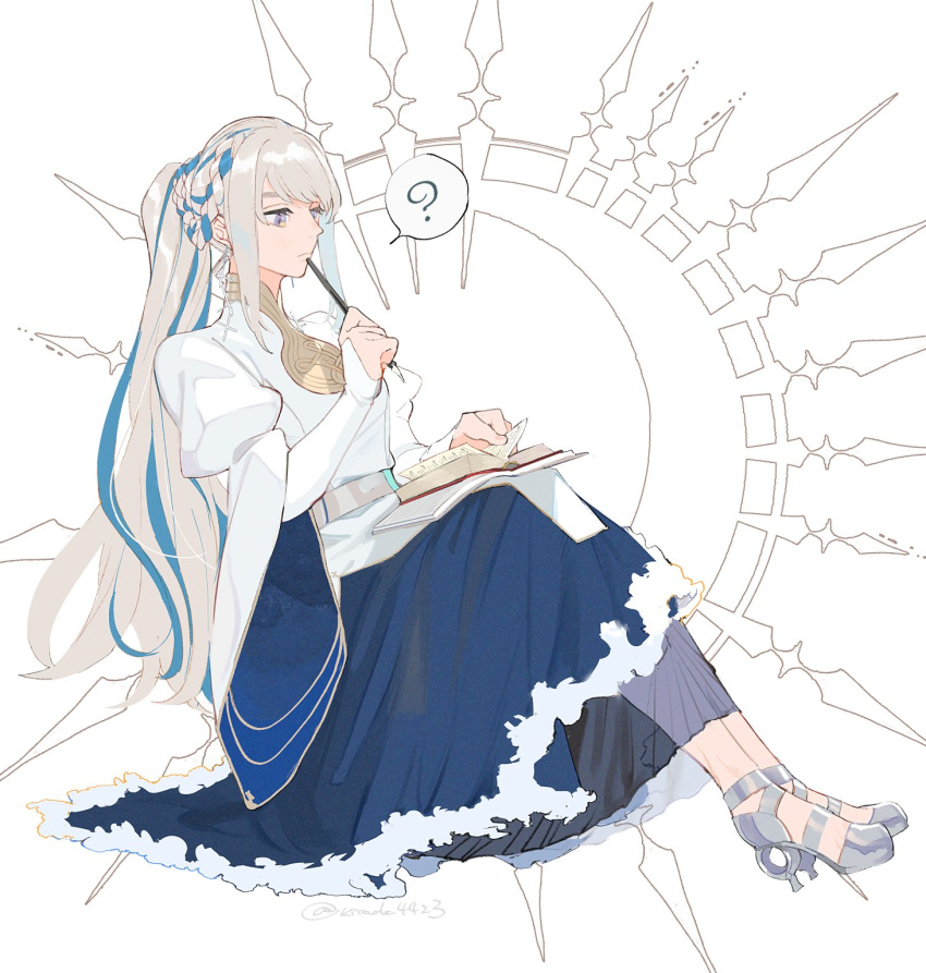 1girl, ?, blue_hair, boots, braid, braided_hair_rings, dress, earrings