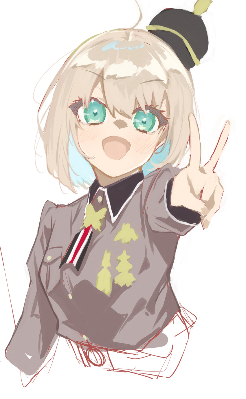 1girl, aqua_eyes, blonde_hair, blush, c-93_(girls'_frontline), collared_shirt, e_sky_rugo, girls_frontline