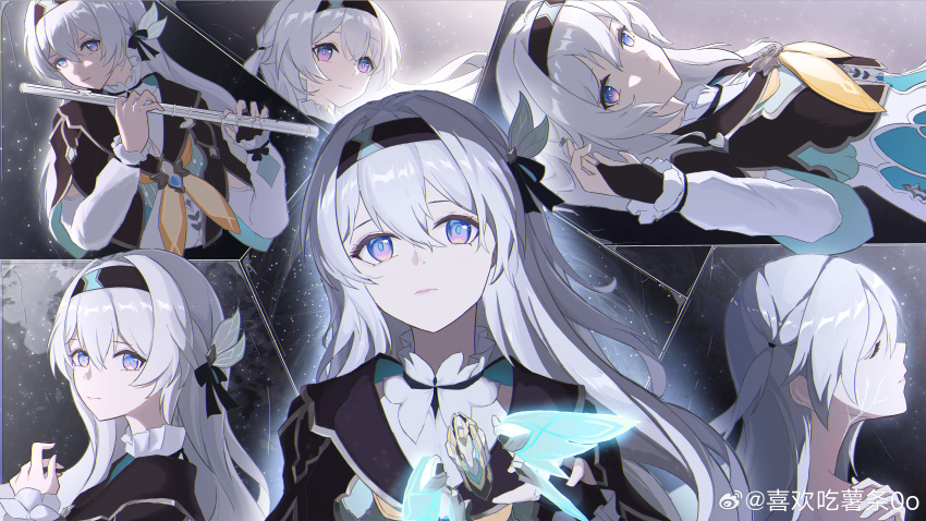 1girl, absurdres, black_gloves, black_hairband, closed_eyes, cropped_jacket, firefly_(honkai:_star_rail), flute