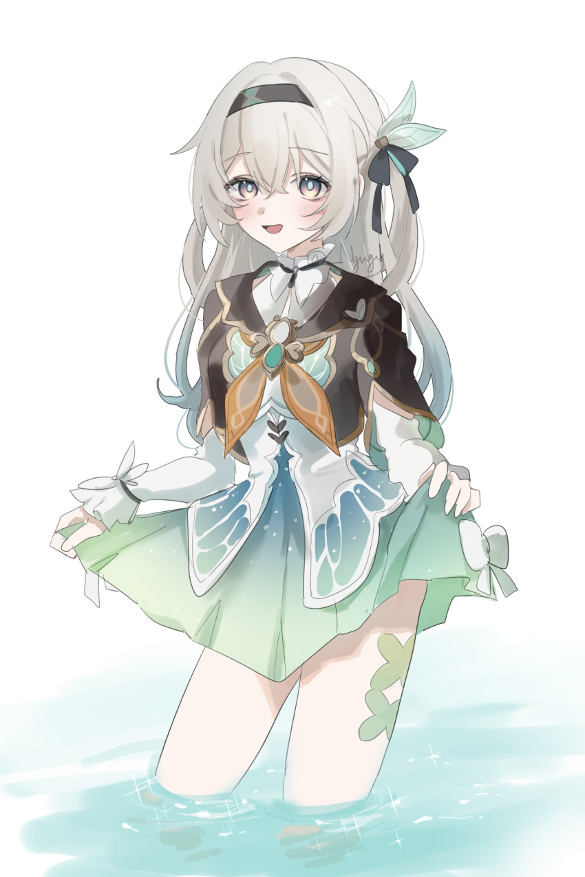 1girl, 21syn_q_(gohan), black_hairband, breasts, cowboy_shot, cropped_jacket, firefly_(honkai:_star_rail), frilled_sleeves