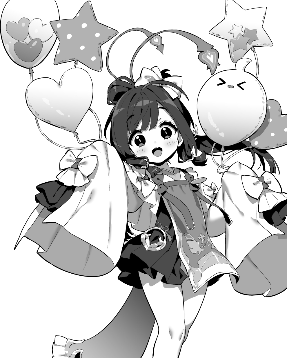 >_<, 1girl, azur_lane, azur_lane:_slow_ahead, balloon, black_hair, bow, dress_bow