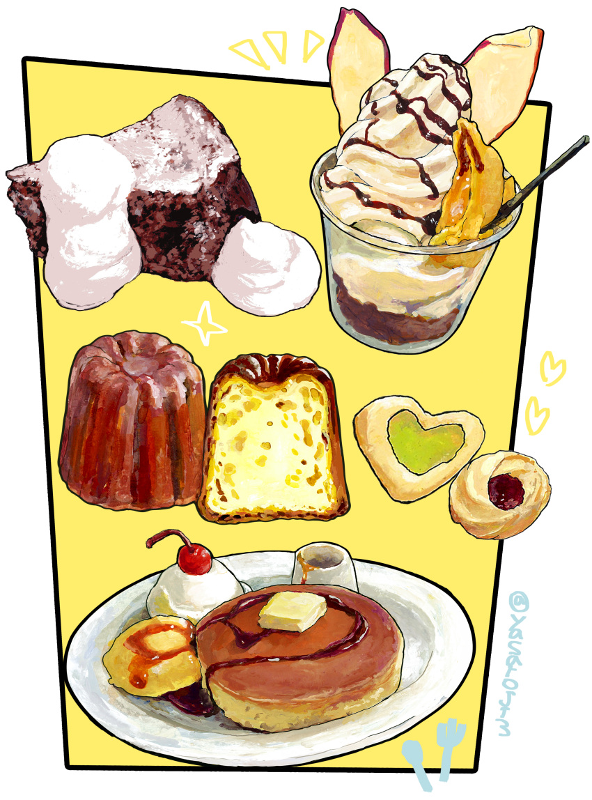 absurdres, bread, cake, cake_slice, cherry, chocolate_cake, cookie, food