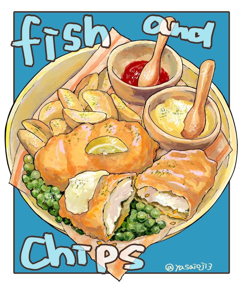 absurdres, bowl, fish_(food), fish_and_chips, food, food_focus, fruit, highres