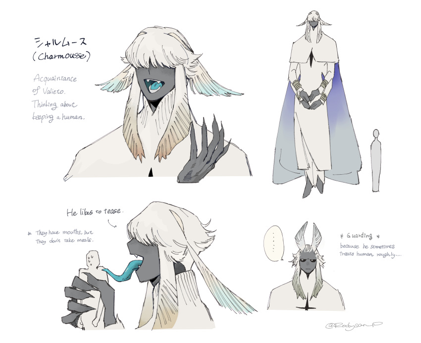1other, 2boys, arthropod_boy, black_sclera, blue_tongue, claws, colored_sclera, colored_skin