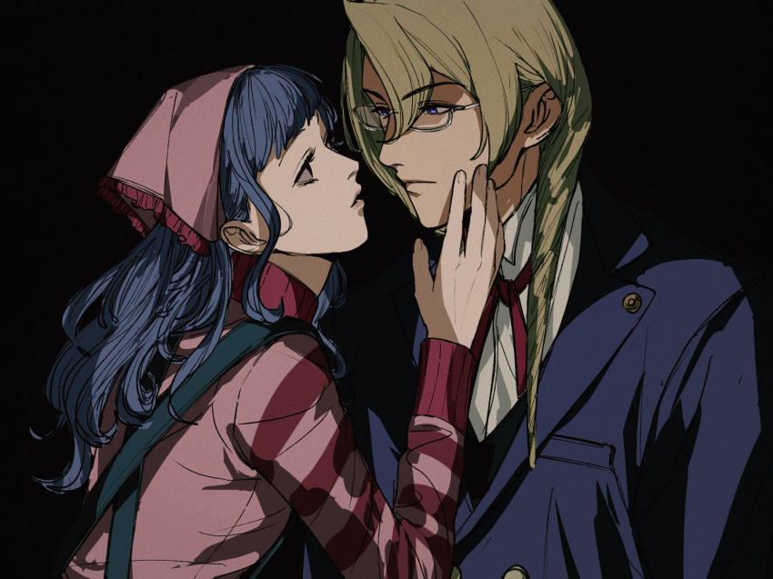 1boy, 1girl, ace_attorney, amikoiiko, apollo_justice:_ace_attorney, badge, black_background, blonde_hair