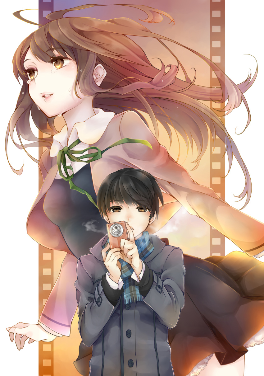 bad_id, black_hair, brown_hair, camera, character_request, highres, long_hair, mijinkouka
