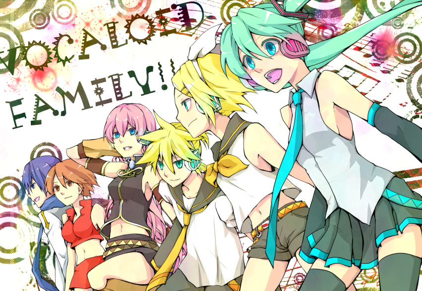 bad_id, ballpen, belt, detached_sleeves, hatsune_miku, highres, kagamine_len, kagamine_rin