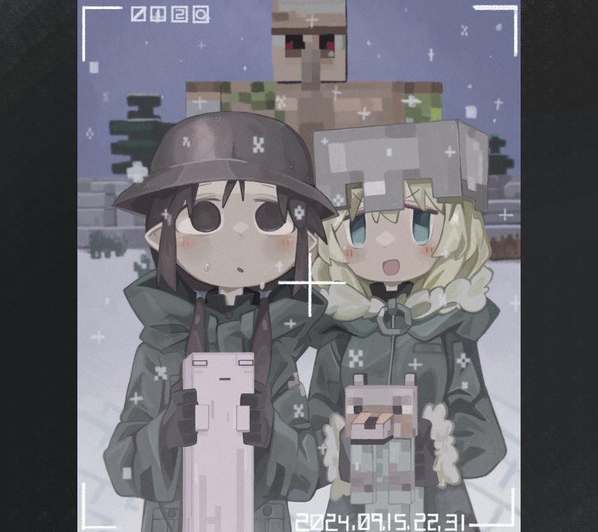 2girls, absurdres, black_eyes, black_hair, blonde_hair, blue_eyes, chito_(shoujo_shuumatsu_ryokou), crossover