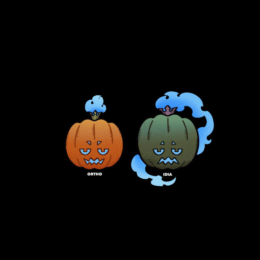 black_background, blue_fire, commentary, fire, halloween, highres, idia_shroud, jack-o'-lantern