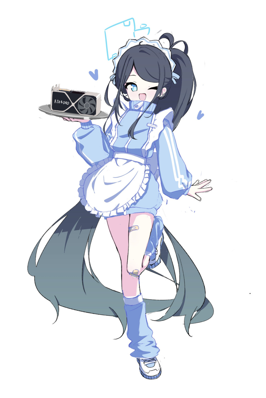 1girl, 525_woiwo, :d, absurdly_long_hair, absurdres, ahoge, alternate_costume, apron