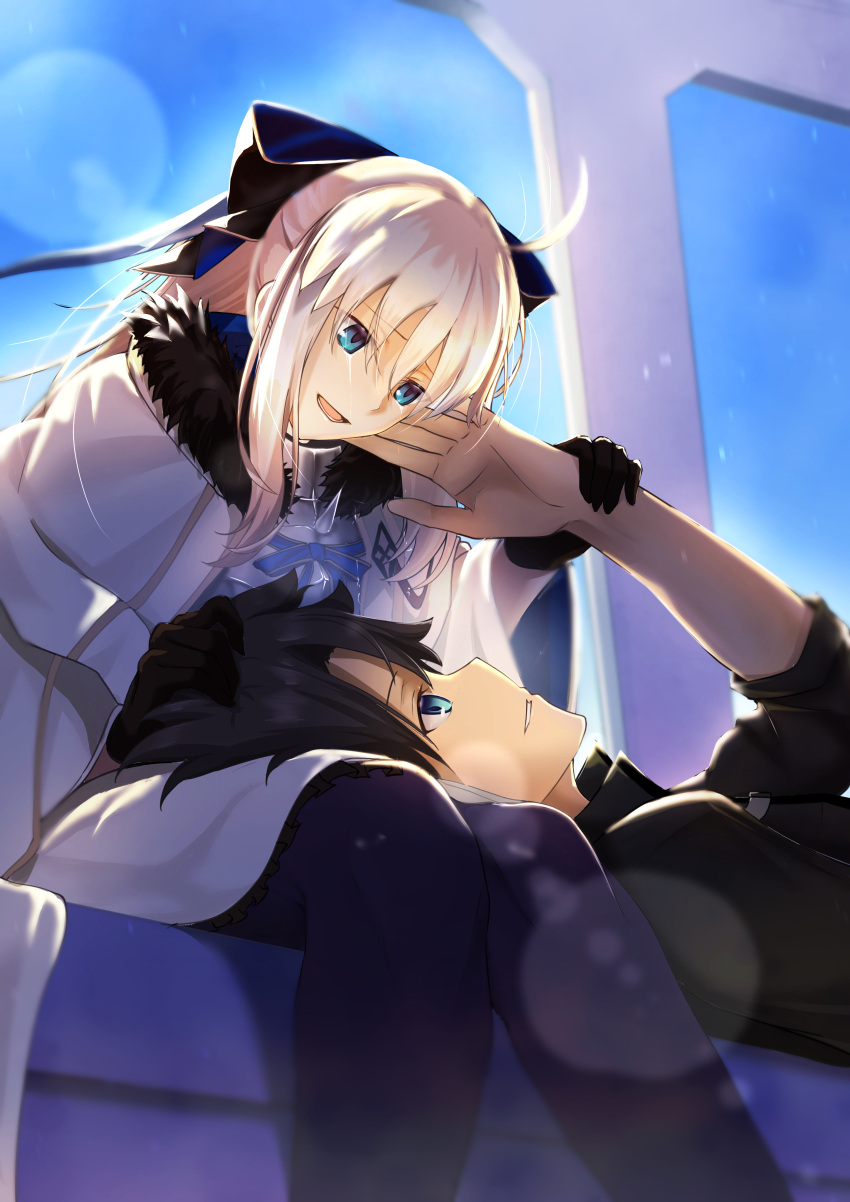 1boy, 1girl, absurdres, aesc_(fate), aesc_(savior)_(fate), ahoge, armor, black_bow