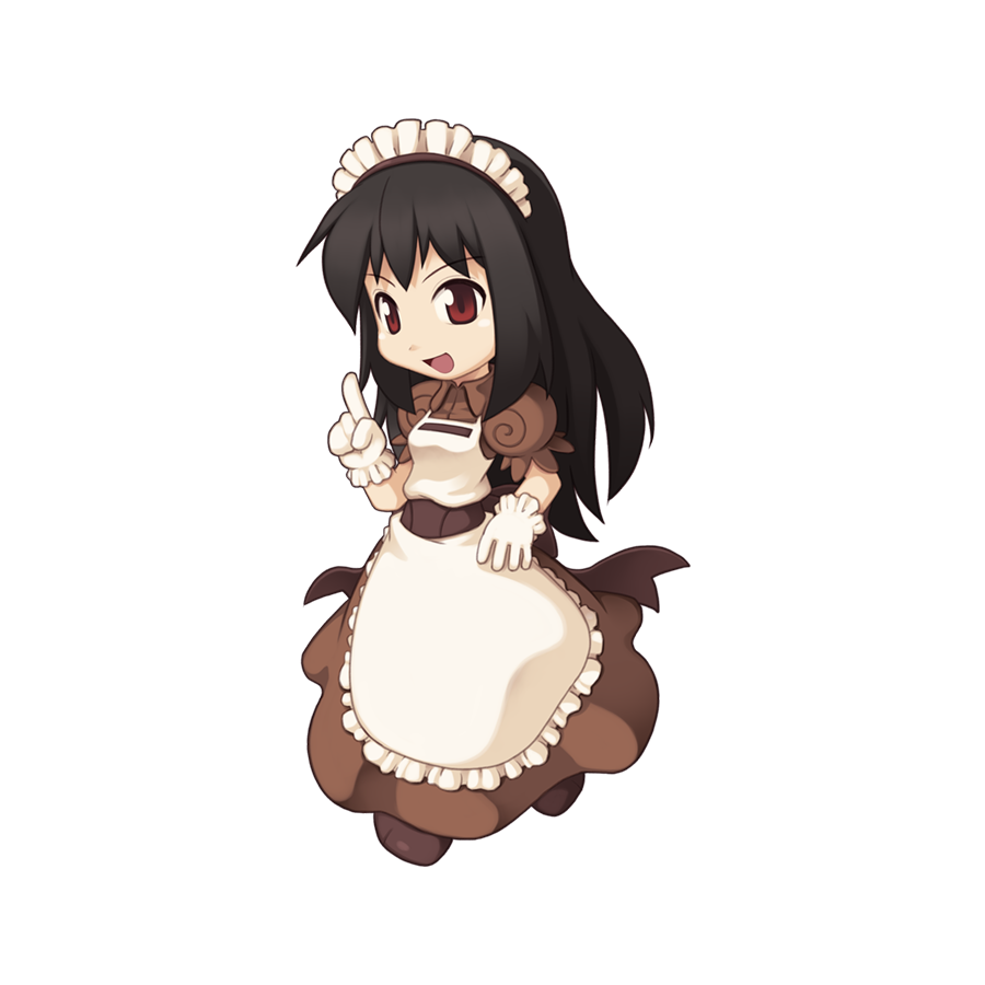 1girl, :d, apron, black_hair, brown_dress, brown_footwear, chibi, chibi_only