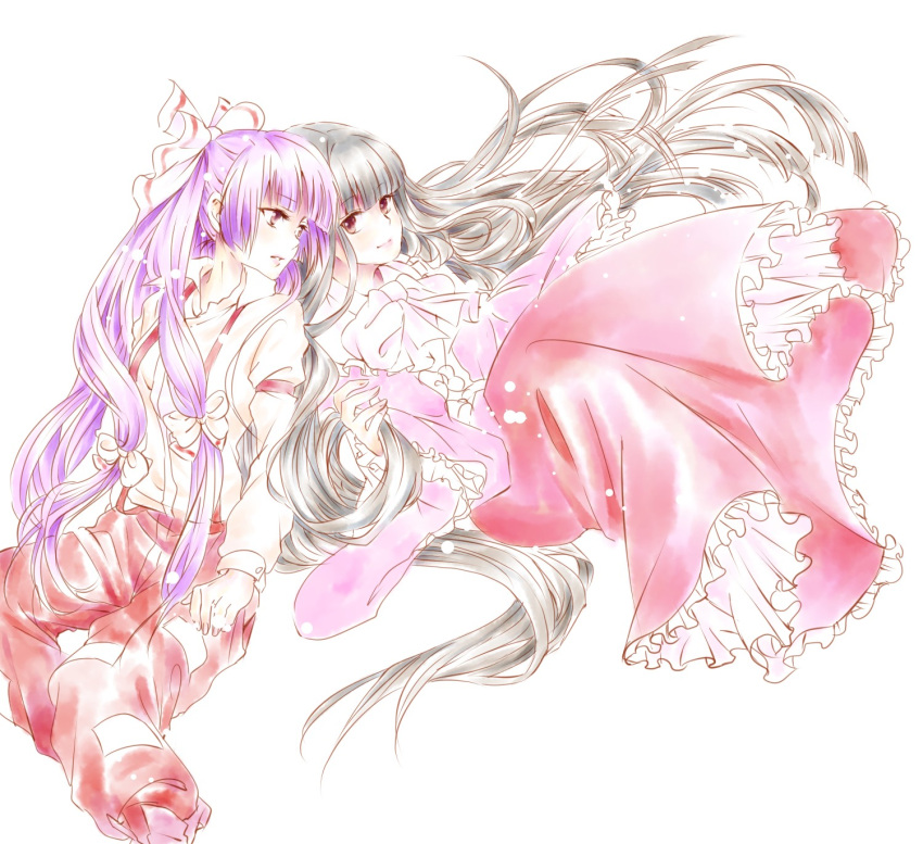 bad_id, black_hair, bow, colored, dress, fujiwara_no_mokou, hair_bow, highres