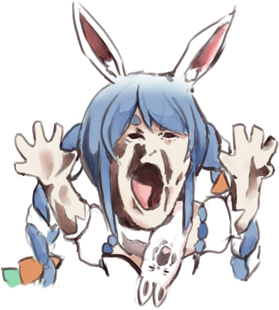 1girl, animal_ear_fluff, animal_ears, ash_baby_(meme), blue_hair, braid, carrot_hair_ornament, commentary