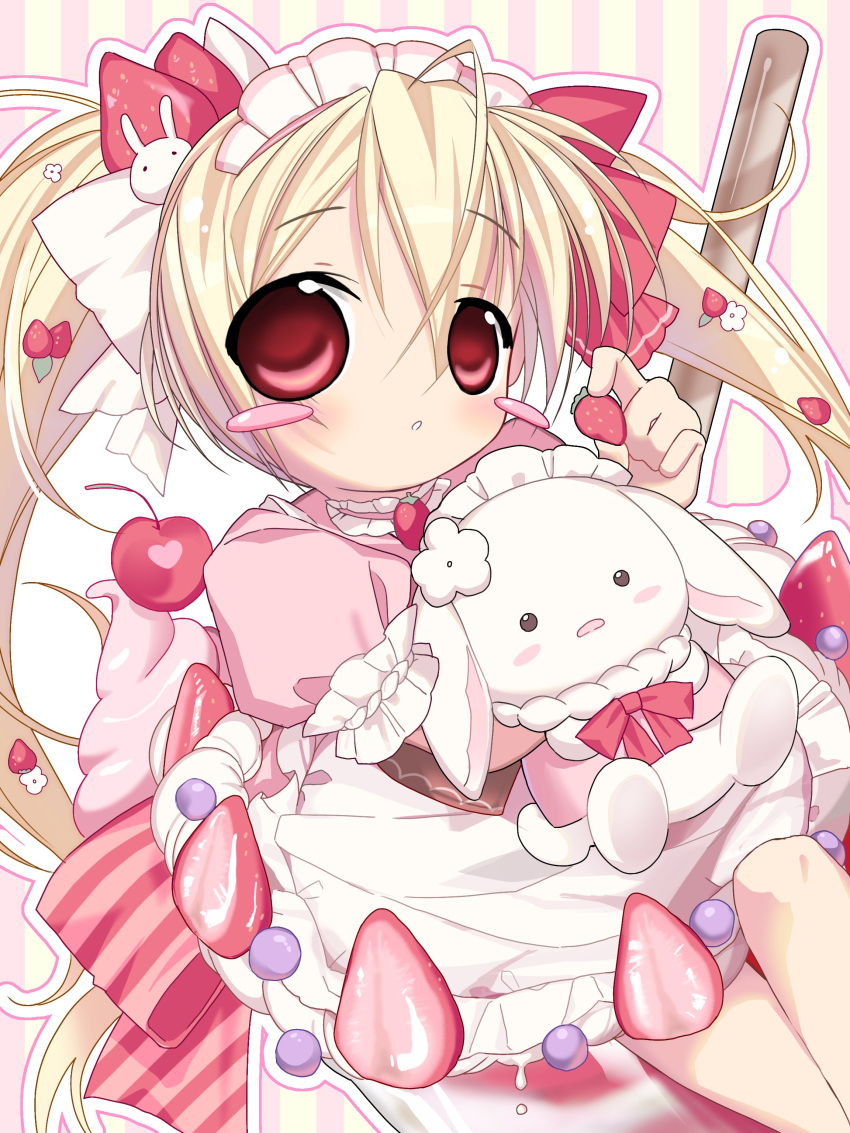 1girl, 2000s_(style), :o, absurdres, ahoge, blonde_hair, blush_stickers, bow