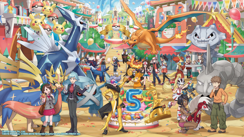 absurdres, akari_(pokemon), brock_(pokemon), charizard, delphox, dialga, emboar, gholdengo