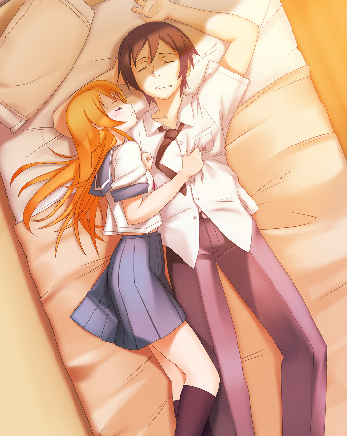 brother_and_sister, brown_hair, hair_ornament, hairclip, jerry, kousaka_kirino, kousaka_kyousuke, long_hair, lying, ore_no_imouto_ga_konna_ni_kawaii_wake_ga_nai, short_hair, siblings