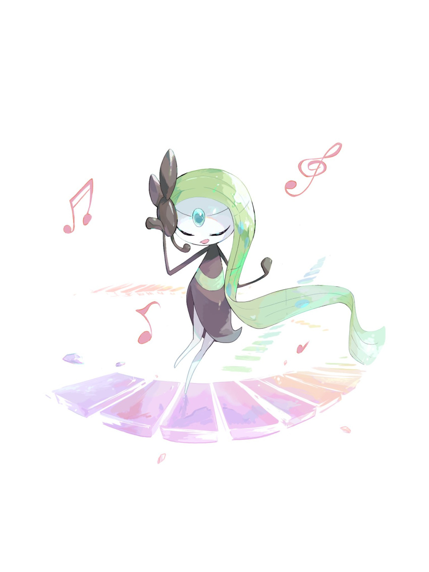 absurdly_long_hair, arms_up, closed_eyes, colored_skin, forehead_jewel, gem, green_gemstone, green_hair