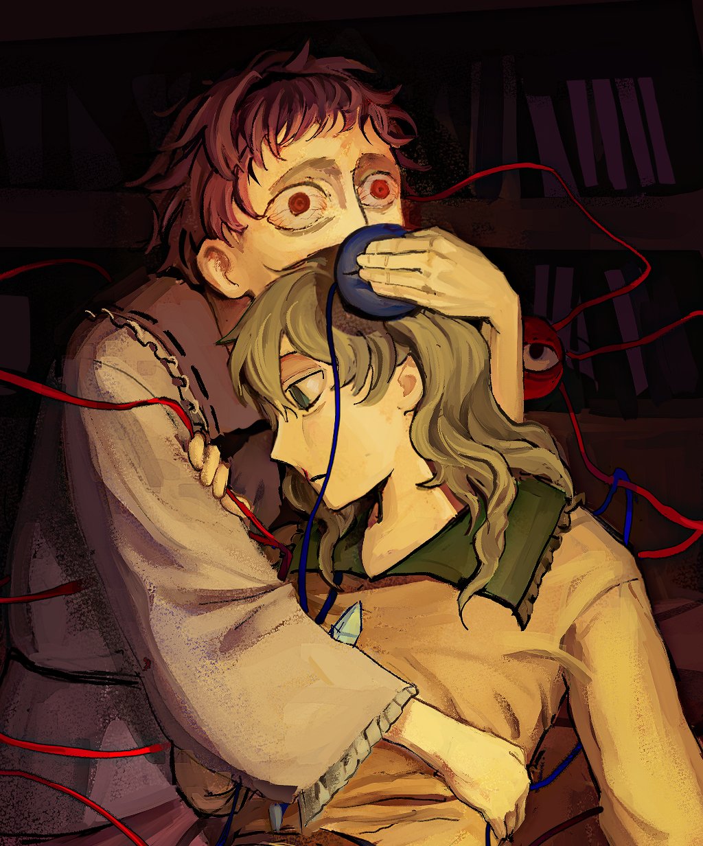 2girls, 666pugnole, fine_art_parody, green_eyes, green_hair, hashtag-only_commentary, highres, ivan_the_terrible_and_his_son_ivan