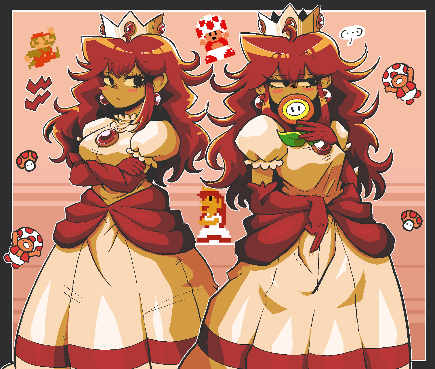 ..., 1boy, 1girl, 1other, black_eyes, blush_stickers, bonh_hmhm, crossed_arms