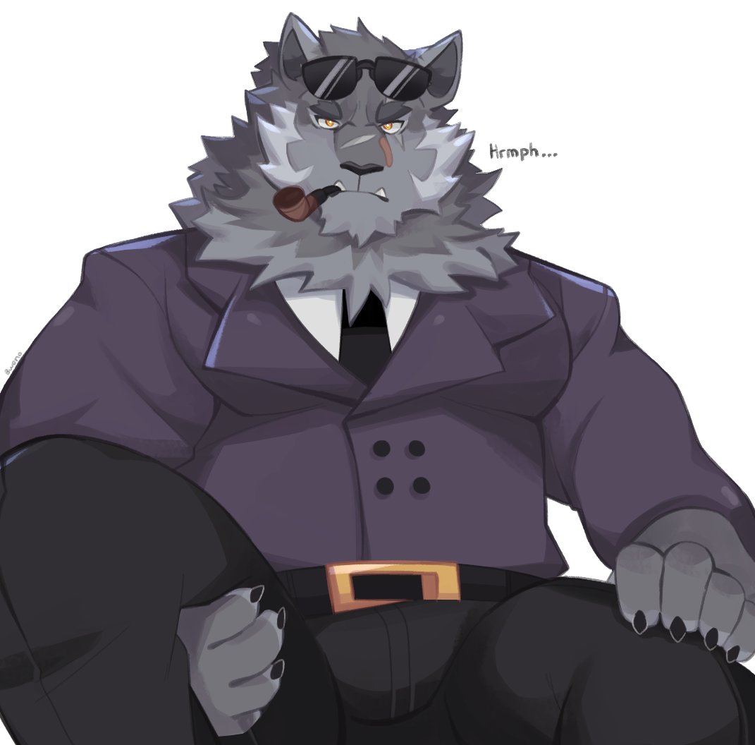 1boy, animal_ears, black_coat, black_necktie, black_pants, bweno_v, claws, closed_mouth