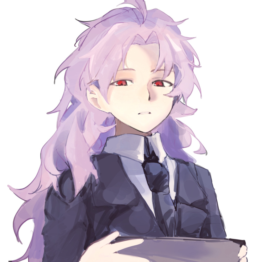 1boy, ahoge, black_jacket, black_necktie, buyaokaoji, collared_shirt, curtained_hair, hatsutori_hajime