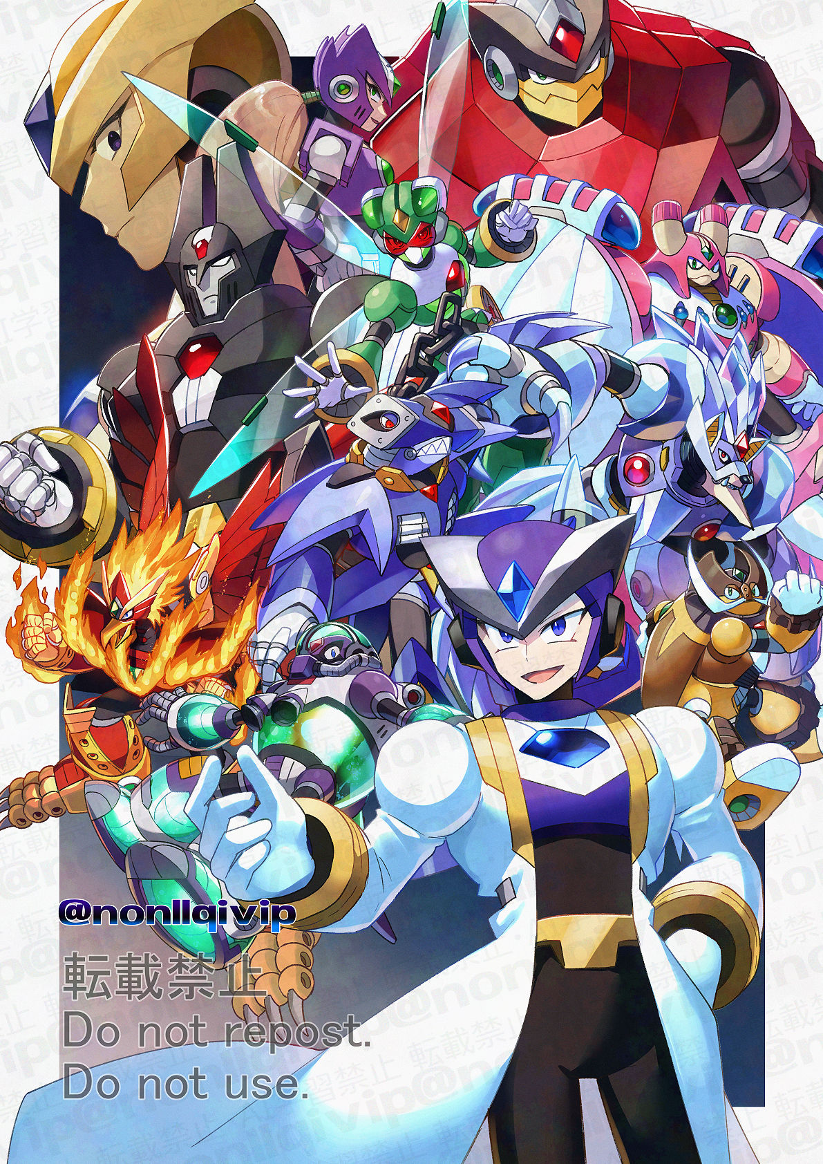 6+boys, armor, beak, blaze_heatnix_(mega_man), blizzard_wolfang_(mega_man), chest_jewel, commander_yammark_(mega_man), everyone, fire, forehead_jewel, gate_(mega_man), gold_armor, gold_helmet, ground_scaravich_(mega_man), group_picture, helmet, highres, infinity_mijinion, insect_wings, male_focus, mega_man_(series), mega_man_x6, mega_man_x_(series), metal_shark_player_(mega_man), multiple_boys, purple_armor, purple_helmet, rainy_turtloid_(mega_man), red-tinted_eyewear, shield_sheldon, tinted_eyewear, twitter_username, wings, yamanashi_taiki, zero_nightmare_(mega_man)
