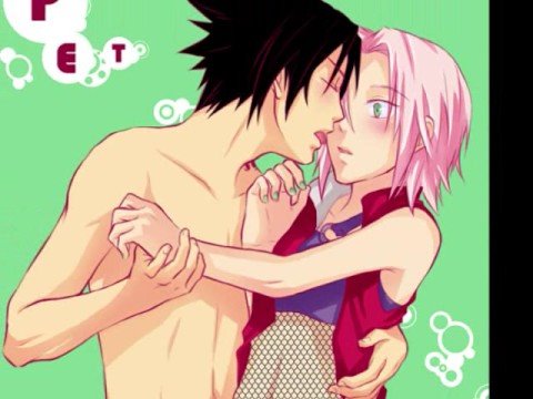 black_hair, green_eyes, haruno_sakura, naruto, pink_hair, samurai-pet, uchiha_sasuke